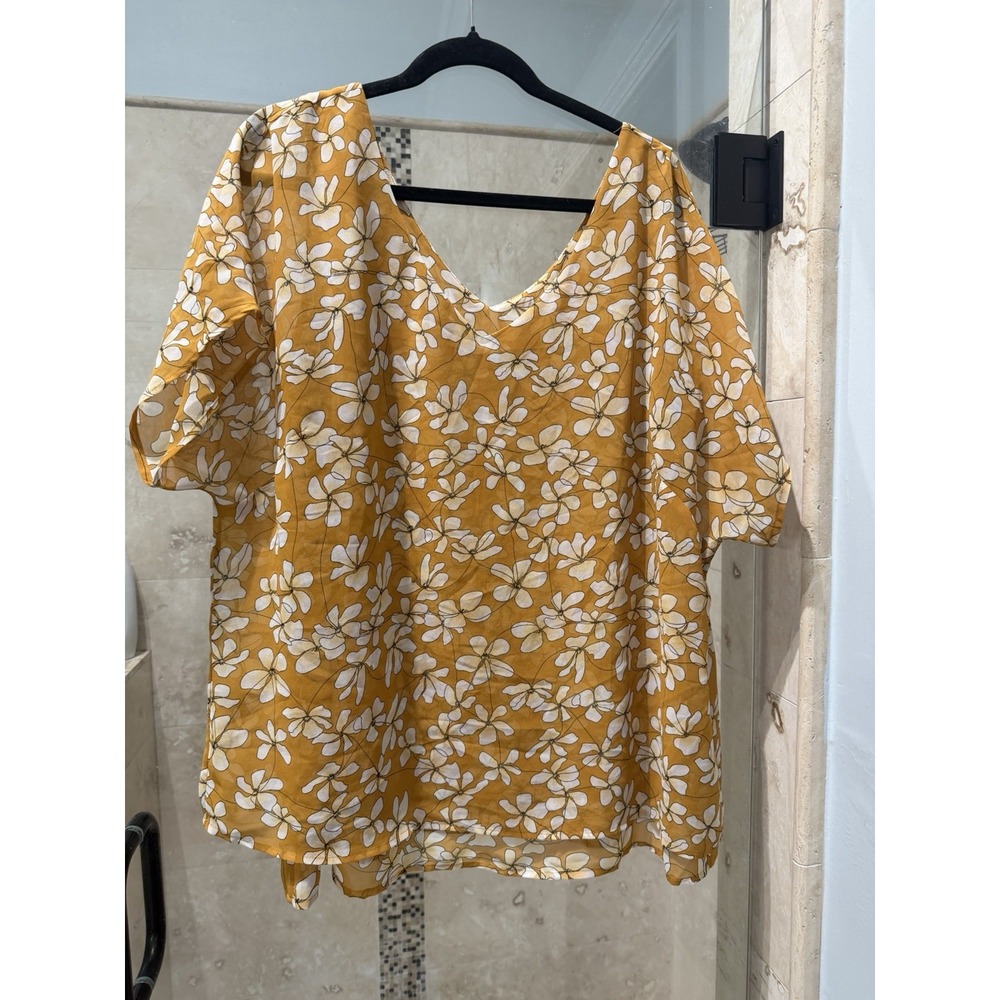 CAbi 3598 Thrive Double Layer Chiffon Floral Top Xl Extra Large Yellow Mustard